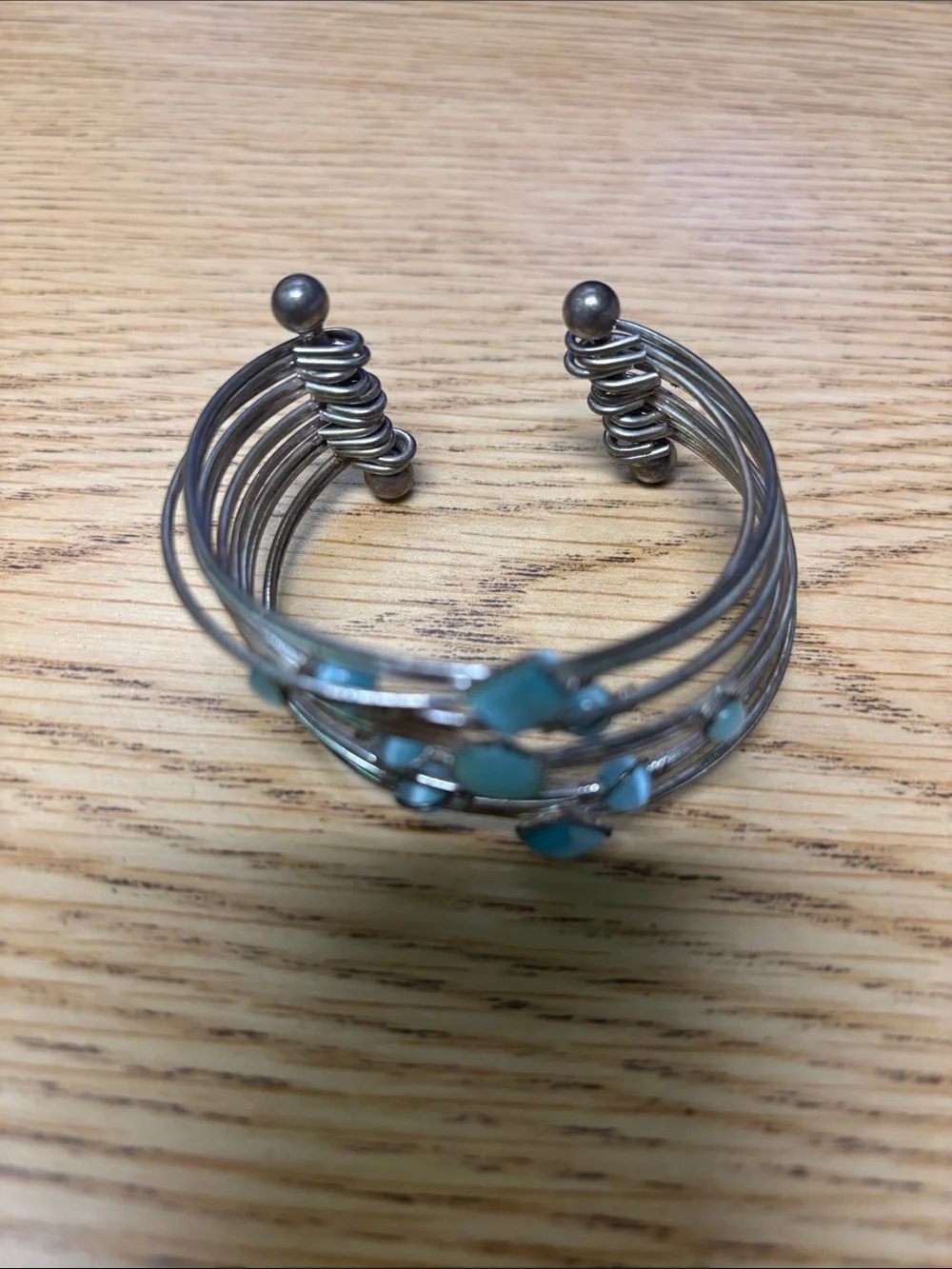 Silver Multi-Wire Cuff Bracelet with Turquoise Accents